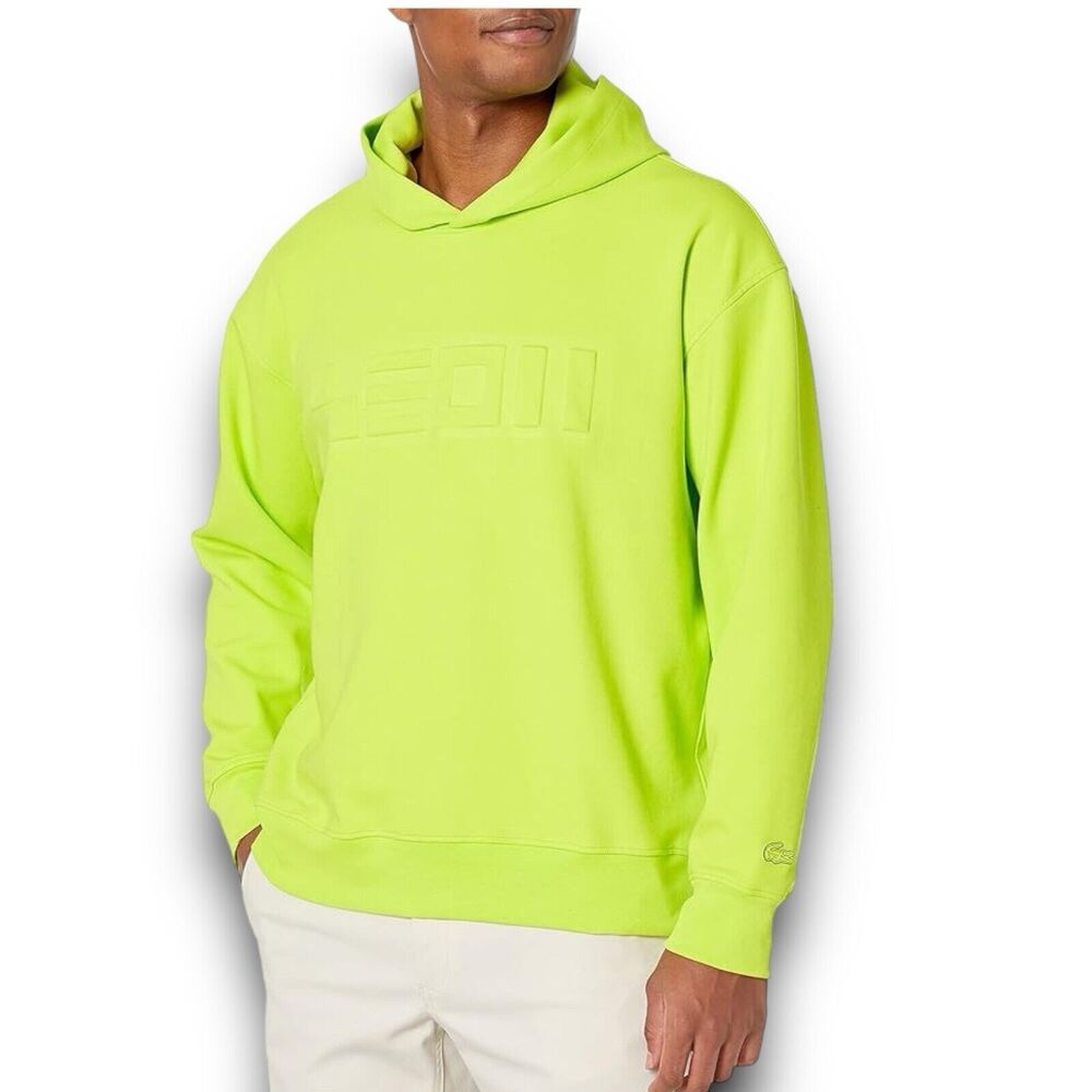 Lacoste Hoodie Mens S Neon Green‎ Pique Sailing Sweatshirt Loose Fit Spellout